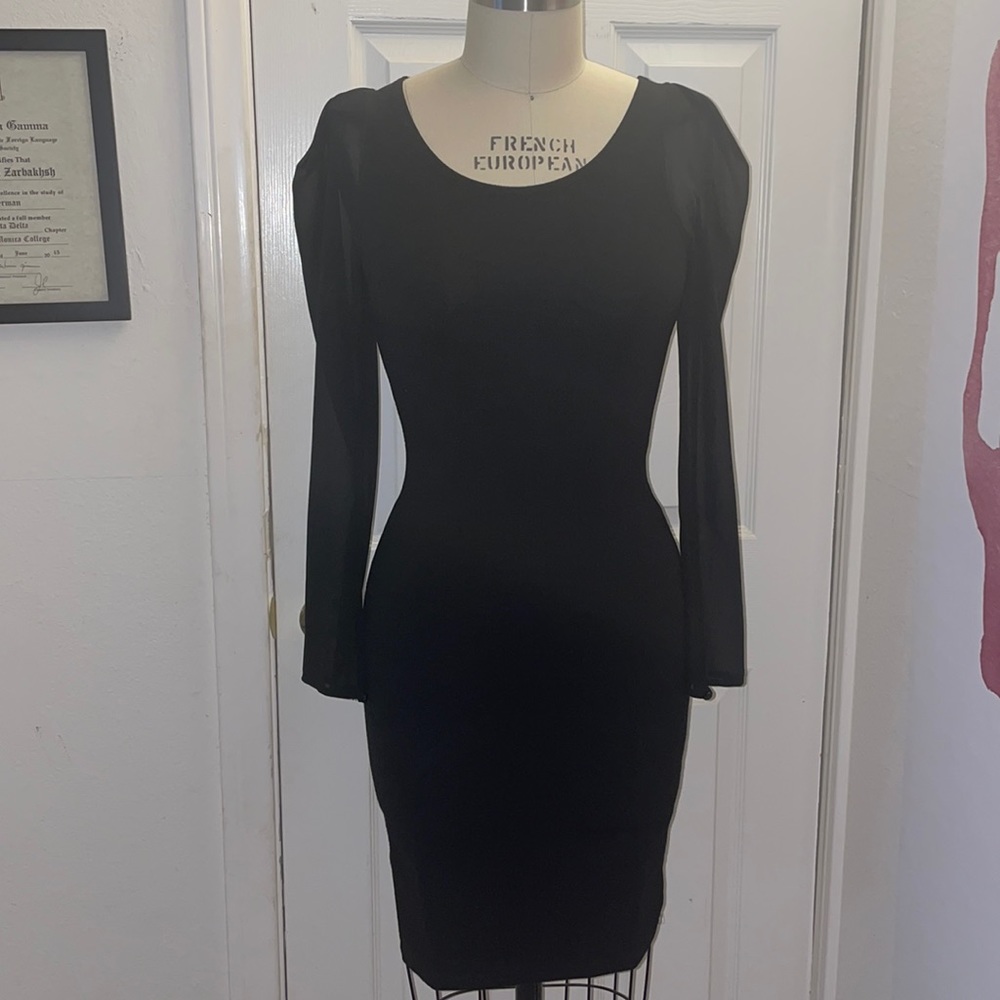 Zara body con dress with sheer sleeves